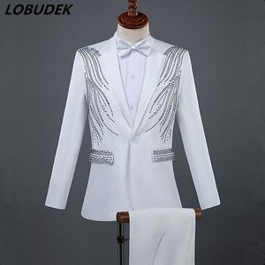 Mężczyźni formalne garnitury kryształy szczupłe blezery spodnie wokal wokalny piosenkarka koncertu Chorus Performance Costume Wedding Master Prom Compere Stag304t