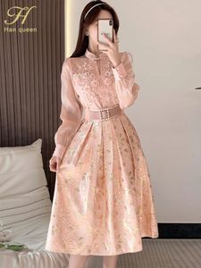 Grundläggande casual klänningar H Han Queen Spring Elegant 2-stycken Office Dress Women Simple Basic A-Line Dresses Fashion Beading Slim Casual Party Vestido 230927