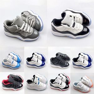 Infantil AJONE 1 Low Bred XI 11S Crianças tênis de basquete Criança Sapatos Espaço Jam Amarelo Meia-Noite Marinha Crianças Gama Azul Branco Vermelho Co217Y