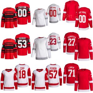 Men Kids Women Hockey 29 Nate Danielson Jersey 71 Dylan Larkin 57 David Perron 23 Lucas Raymond 18 Andrew Copp 53 Moritz Seider 27 Michael Rasmussen Reverse Retro