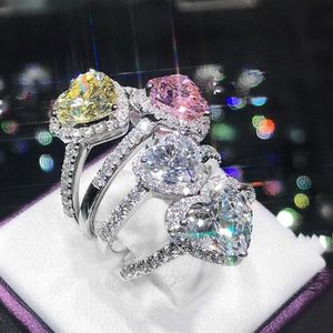 Size 5-10 Handmade Luxury Jewelry 925 Sterling Silver Heart Shape Three Color Topaz CZ Diamond Gemstones Women Wedding Band Ring f220S