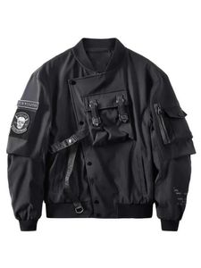 Mens Jackets God of Death Bomber Jacket Bröstficka Techwear Men Punk Hip Hop Tactical Streetwear Black Varsity Overdimensionerade MA1 Rockar 231005