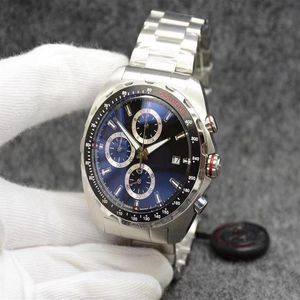 watch High Grade 47MM Quartz Chronograph Mens Watches Red Hands Stainless Steel Bracelet Fixed Bezel With A Top Ring Showing Tachy178h