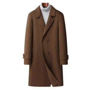 Homens misturas de inverno casaco de ervilha clássico entalhado lapela duplo breasted trench 2023 moda casual misturado blusão jaqueta homme 231005