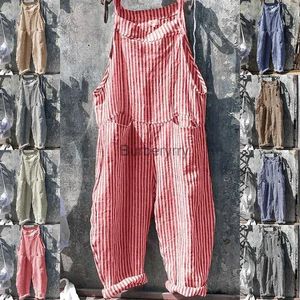 Kvinnors jumpsuits Rompers High Quality 2023 Spring Autumn Casual Women's Fashion Cotton Overall Bohemian Stripe Casual OverallSL231005