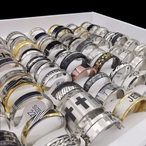 Fashion 36pcs/lots Mix Style Spinner Stainless Steel Rings For Women & Men Jewelry Rotatable Band Rings Wholesale Bulks Lots 210713