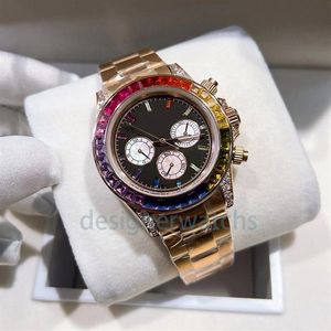 Erkek İzle Yüksek kaliteli moda tasarımcısı Watch Rainbow Kauçuk Paslanmaz Çelik İzle Band Sapphire Cam Su Geçirmez Lüks Lüks 281p