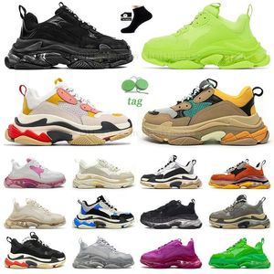 2024 Triple S Black Sneakers Designer Casual Shoes Mens Womens Platform Clear Sole White Grey Red Pink Blue Royal Neon Green Trainers Tennis Outdoor Crystal Bottom