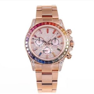 Top fashion classic men 116595 40mm rainbow full diamond 18K rose gold automatic mechanical fashion waterproof men's watch271F