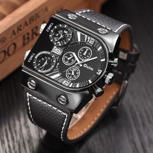 Oulm Men's Watches Mens Quartz Casual Leather Strap Armswatch Sport Man Multi-Time Zone Military Watch Clock Relogios 277h