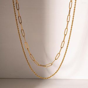 Chains Minar Hip Hop Double Layers Hollow Link Twisted Rope Necklaces For Women Man Unisex 18K Gold Plated Titanium Steel Choker