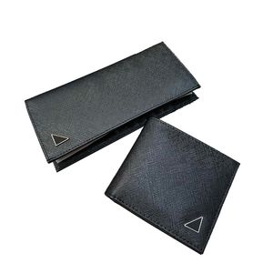 Luxury Designer Cowhide Fold in Half Mens Wallets Italy Brand High Quality Genuine Leather Classic Triangle Sign Card Holders Fashion Women Solid Color Coin Purse