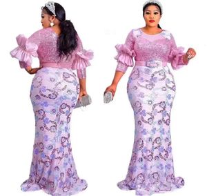 Plus size Dresses African for Women Elegant Sequined O neck Polyester Long Dress Maxi Clothes 231005