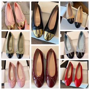 Klänningskor ballerina lägenheter bow balett lägenheter designer sko dansskor platt båt sko läder lat lata loafers 35-41 storlek komfort utomhusblått