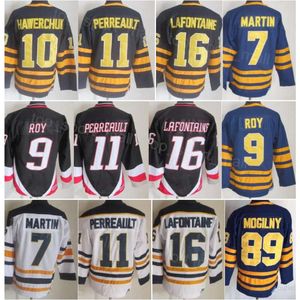 Erkekler retro hokey 16 Pat lafontaine formaları vintage klasik 7 Rick Martin 9 Derek Roy 10 Hawerchuk 11 Gilbert Perreault 89 Mogilny 26 Thoma Vanek 30 Ryan Miller CCM