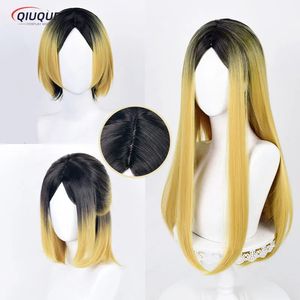 Cosplay Wigs Anime Haikyuu Kenma Kozume Cosplay Wig Short Bob Middle Part Black Blonde Ombre Heat Resistant Synthetic Hair Wigs Wig Cap 231005