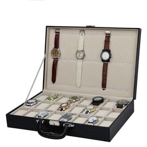 Uhrenboxen Hüllen 24 Gitter Schwarz Alligatorleder Koffer Koffer Display Aufbewahrungsbox Halterung Clock193G