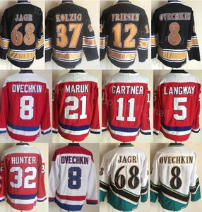 남성 레트로 하키 5로드 랭 웨이 저지 빈티지 8 Alex Ovechkin 21 Dennis Maruk 32 Dale Hunter 68 Jaromir Jagr 11 Mike Gartner 12 Jeff Friesen 37 Kolzig CCM Retire Sewing