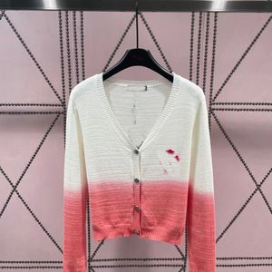 Designer camisola nova halo corante gradiente botão de malha cardigan com decote em v contraste feminino casaco curto manga longa topo