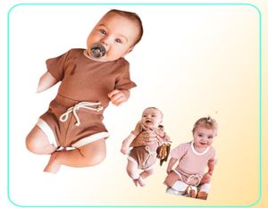 Set di abbigliamento Baby Boy Girl Vestiti estivi Set Tshirt a maniche cortePantaloncini 2 pezzi Abiti nati per bambini Pigiama per bambini lavorato a maglia Infantile T2077187
