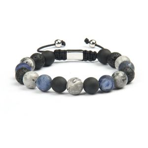 Bracciale in acciaio inossidabile di design di moda Mix 10mm Bracciale in pietra macramè da uomo Pietre naturali mix Universo Yoga Chakra Bracciale solare298j