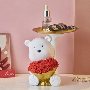 Decorative Objects Figurines Creative Bear Statue Home Storage Tray Resin Animal Heart Model Box Living Room Decor Decoration Accessories Crafts 230928