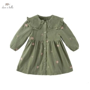 Flickans klänningar Dave Bella Spring Autumn Princess Dress Long Sleeve Ruffle Green Girls Cotton Toddler Kids Clothes DB3222708 230928