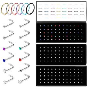 Nose Rings Studs 4060PC Stainless Steel Straight L Nose Stud for Women Nose Ring Set 1.8MM Fashion Crystal Aro Nariz Nase Pircing Body Jewelry 231005