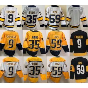 Erkekler Hokey 59 Roman Josi Forma 35 Pekka Rinne 9 Filip Forsberg Centennial Klasik Stadyum Serisi Ters Retro Donanma Sarı Beyaz Takım Nakış ve Dikiş