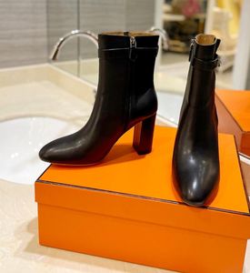 Skokowe skórzane buty do kolan-okrągłe palec u stóp płaskie obcasy Chelsea Knight Botki luksusowe designerskie buty mody Fabryki Fabryki Oryginalne pudełko 35-42