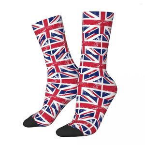 Men's Socks Distressed Union Jack Flag Harajuku Super Soft Stockings All Season Long Accessories For Man Woman Gifts