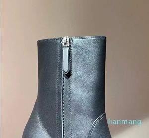 Kadın platformu bot wlth saplamaları gerçek deri yuvarlak ayak parmakları tıknaz topuk moda botları 14cm lüks tasarımcı