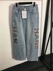 GZ SML Designer Sexig ny modetryckt kvinnors jeans höga midja blå vit casual blyertsbyxor