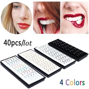 Nose Rings Studs 40PCSet Stainless Steel Colorful Fashion Nose Hoop Ring for Women Body Jewelry Fake Septum Nose Piercing Aro Nariz Wholesale 231005