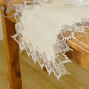 Table Runner Home Decorative Embroidered 2-Tone Border Linens Vintage Style