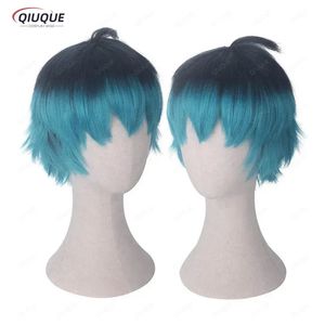 Parrucche Cosplay Luka Couffaine Parrucca Cosplay Corta Nera Blu Capelli sintetici resistenti al calore Parrucche Cosplay Anime Protezione per parrucca 231005