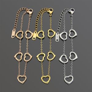 Stainless 5pcs hollow heart charms Link chain bracelet adjustable size 18k gold silver colors loving gift jewelry for lady t-lette312b