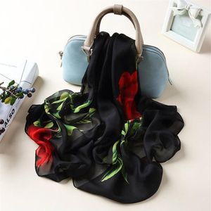 Silk Scarves New Spring Long Rose Shawl Scarf Women Ladies Chiffon Autumn and Winter Beach Wraps12494