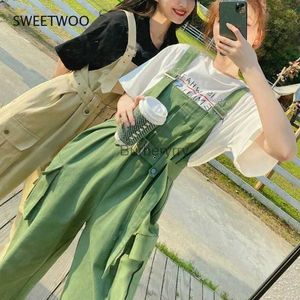 Women's Jumpsuits Rompers Jumpsuits Women Sashes Green Loose Suspender Straight Chic Oversize Overalls Cute Girls Korean Style Holiday Trendy Slim LeisureL231005