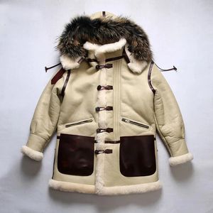 Skórzana męska sztuczna 2024 Zimowa najwyższa jakość Shearling Owca Owst Armia Siły powietrzne B 7 Typ Vintage Super Warm Super Warm 231005