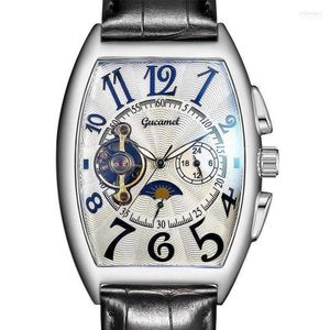 Relógios de pulso Frank Mesmo Design Edição Limitada Couro Tourbillon Relógio Mecânico Muller Mens Tonneau Top Masculino Presente Will223071
