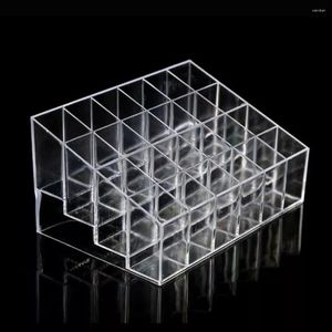 Scatole portaoggetti 2023 24 Grid Lipstick Stand Case Makeup Organizer Box Display Holder Cosmetic Jewelry