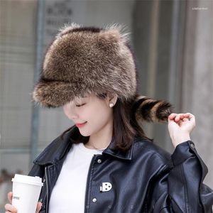 Berets luksus prawdziwe szop fur futra czapki dla kobiet lady ciepłe zimowe na zewnątrz pełne plet urocze śnieżne czapki bombowce