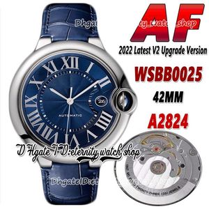 2022 AF 42MM 0050025 A2824 Automatic Mechanical Mens Watch Roman Blue Texture Dial Sapphire Stainless Case Calfskin Leather Strap 233C