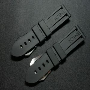 Watch Bands 22mm 24mm 26mm Black Waterproof Silicone Rubber watchband Panerai strap for PAM111 Buckle Logo tools2802