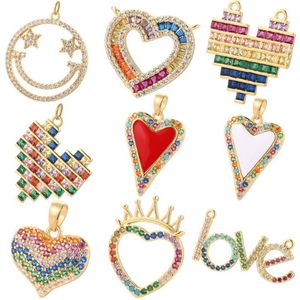 Charms Heart Letter For Jewelry Making Supplies Bohemian Dangle Real Gold Plated Crystal CZ Diy Necklace Earring Bracelet210H