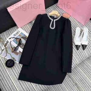 Urban Sexy Dresses Designer 2023 New Round Neck Stapled Diamond Bubble Sleeve A-Line Version Ingen formval Versatil klänning Z4UC