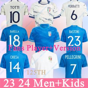 2023 2024 이탈리아 저지 125 Italys 축구 유니폼 Scaca Embile Chiesa 축구 셔츠 Raspadori Jorginho Barella Bastoni Verratti Maglia Italiana