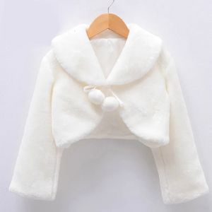 Куртки для девочек, утолщенная плюшевая куртка принцессы, укороченная шаль, болеро с длинными рукавами для девочек, теплая накидка, пальто для свадьбы, дня рождения, 231005