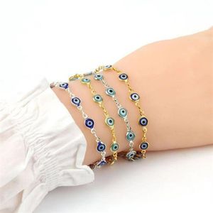 Women Dainty Evil Eye Chain Bracelet Lovely Blue Eyes Beads Link Chain Bangle Good Luck Protection Enamel Beaded Turkish Jewelry297D